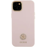 Guess silikoninis dėklas telefonui su logotipu Strass 4G iPhone 15 - šviesiai rožinė