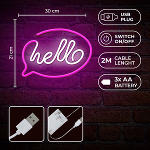 Neon LED Light HELLO rožinis baltas Bat + USB FLNE15 Forever Light