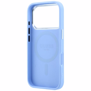 Guess Grained Triangle Logo dėklas, skirtas iPhone 18 Pro / 17 Pro, suderinamas su MagSafe – mėlynas