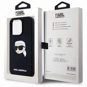 Karl Lagerfeld KLHMP15LSKHPPLK iPhone 15 Pro 6.1" juodas/juodas kietas dėklas Silikoninis Karl galvos spaudinys MagSafe