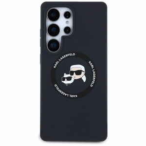 Karl Lagerfeld silikoninis dvigubų galvų ir apskritimo magnetinis Samsung Galaxy S25 Ultra dėklas juodas