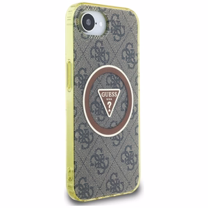 Guess IML Metal Glitter 4G Circle Triangle Magnetinis dėklas telefonui iPhone 16e - rudas