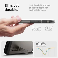 Spigen Tough Armor dėklas telefonui su MagSafe iPhone 16e su stovu - pilkas