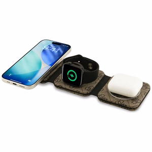 Belaidis įkroviklis 3in1 suderinamas su MagSafe 15W GUESS GUE005640 rudas
