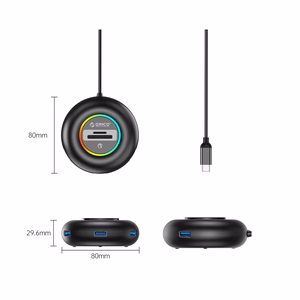 Orico YXR5-C3 RGB USB Hub 4-Port USB-A 3.0 with SD and microSD Reader 1.8m - Black