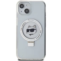 Karl Lagerfeld KLHMP15SHMRSCHH iPhone 15 6.1" baltas/baltas kietas dėklas su žiediniu stovu Choupette Head Magnetinis