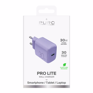 "Puro Pro Lite" 30 W USB-C sieninis įkroviklis - violetinės spalvos
