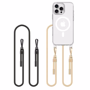 Tech-Protect FlexAir Chain MagSafe dėklas iPhone 16 Pro Max - skaidrus + 2 dirželiai (juodas ir taupe)