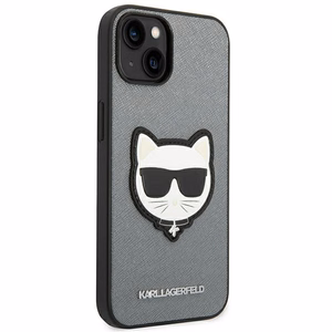 Karl Lagerfeld Saffiano Choupette Head Patch dėklas telefonui iPhone 14 - sidabrinis
