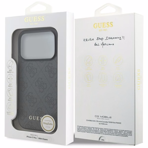 Guess 4G Charms Collection MagSafe dėklas telefonui iPhone 17 Pro - juodas