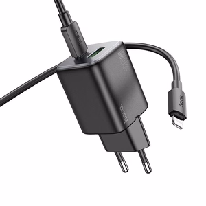 Įkroviklis Hoco USB A + USB C QC PD 3A 20W + kabelis USB C į Lightning N41 juodas