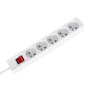 Rebel prancūziško tipo ilgintuvas, 5 lizdai, 5 m, su jungikliu, 3 x 1,5 mm, baltas