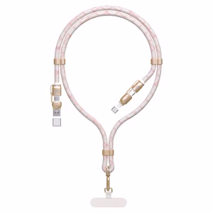 Dudao L20MAX 4в1 Кабель-шнурок USB-A USB-C Lightning PD QC 65W 1.5m - розовый