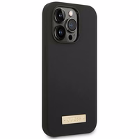 Guess GUHMP14XSBPLK iPhone 14 Pro Max 6.7" juodas/juodas kietas dėklas Silikoninė logotipo plokštelė Magnetinis