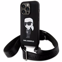 Karl Lagerfeld KLHCP15XSCBSKNK iPhone 15 Pro Max 6.7" kietas dėklas juodas/juodas Crossbody Silikoninis Ikonik
