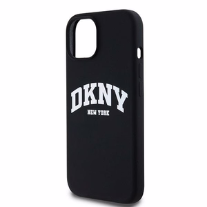 DKNY Liquid Silicone White Printed Logo MagSafe Dėklas telefonui iPhone 14/15/13 - juodas (m)