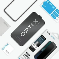 Uniq Optix privatumo grūdintas stiklas iPhone 15 Plus / 14 Pro Max su aplikatoriumi