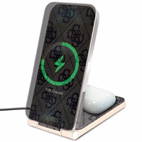 "Guess 4G Pattern MagSafe" sulankstomas 2in1 15W indukcinis įkroviklis - rudas