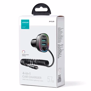 Įkroviklis automobilinis Joyroom (JR-CL20) 4IN1 (2xUSB, 1xUSB-C 1.6M 57W) su lightning laidu juodas
