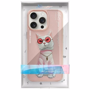 Nimmy Glasses Šaunus katės dėklas telefonui iPhone 15 Pro Max - rožinis