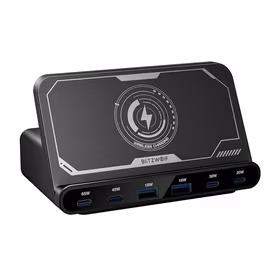 "Blitzwolf BW-S27" 160 W, 2xUSB-A, 4xUSB-C, 15 W belaidis įkroviklis (juodas)