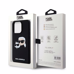 Karl Lagerfeld silikoninis Karl&Choupette magnetinis dėklas telefonui iPhone 15 Pro - juodas