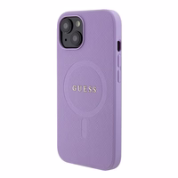 Guess Saffiano magnetinis dėklas telefonui iPhone 15 Plus - violetinis