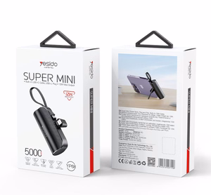 YESIDO POWERBANK YP68 5000 mAh 12W + USB-C LAIDAS, LIGHTNING CONNECTOR juodas