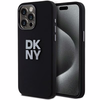 DKNY Skystas silikoninis metalinis logotipas dėklas telefonui iPhone 15 Pro Max - juodas