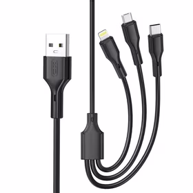 XO kabelis NB230 3w1 USB - Lightning + USB-C + microUSB 1,0 m 2,4 A juodas