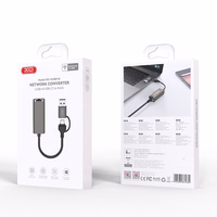 XO adapteris HUB HUB018 2w1 USB-USB-C - RJ45 pilkas