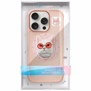 AmazingThing Nimmy Glasses Cool Cat MagSafe dėklas telefonui iPhone 16 Pro – rožinis