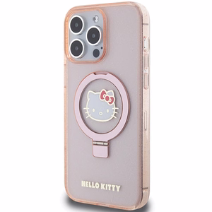 Hello Kitty žiedinis stovas blizgus Electrop Logo magnetinis dėklas telefonui iPhone 15 Pro Max - rožinis