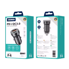JELLICO automobilinis įkroviklis F4 PD 20W 1xUSB-C + 1xUSB QC3.0 + laidas Lightning Juodas