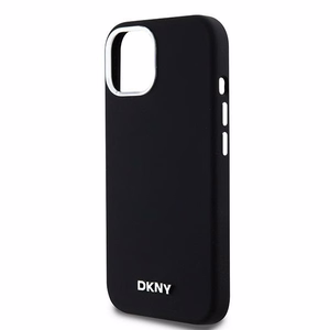 DKNY Skystas silikoninis dėklas MagSafe iPhone 15 Plus / 14 Plus su metaliniu logotipu - juodas (m)