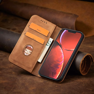 Magnetinis Fancy dėklas telefonui iPhone 13 Pro Max su kišene, kortelių laikiklis, rudas