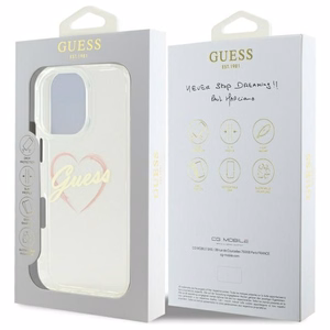 Guess IML Heart dėklas telefonui iPhone 16 Pro - skaidrus