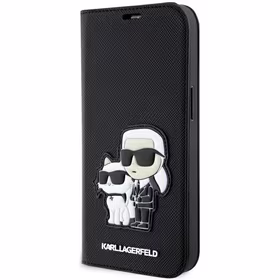 Karl Lagerfeld KLBKP14LSANKCPK iPhone 14 Pro 6.1" knygos tipo dėklas juodas Saffiano Karl & Choupette