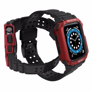 Protect Strap Ремешок для Apple Watch 38/40/41mm с бронированным чехлом - чёрный, красный