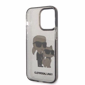 Karl Lagerfeld Blizgučiai Karl&Choupette dėklas telefonui iPhone 14 Pro - juodas