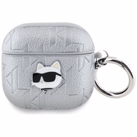 Dėklas ausinėms AirPods 4 Karl Lagerfeld Monogram Choupette Head – sidabrinis