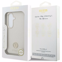 Guess dėklas Rhinestone Round Logo MagSafe skirtas Samsung Galaxy S26 Plus smėlio spalvos