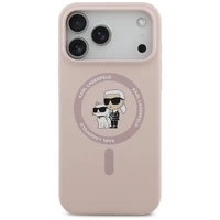 Karl Lagerfeld silikoninis Karl&Choupette žiedinis magnetinis dėklas telefonui iPhone 17 Pro Max - rožinis