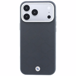 BMW Sign Deboss Quilted Metal Logo dėklas, skirtas iPhone 18 Pro / 17 Pro, suderinamas su MagSafe – tamsiai pilkas