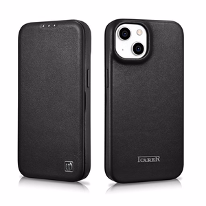 iCarer CE Premium odinis folio dėklas iPhone 14 Plus su MagSafe magnetiniu flipu - juodas