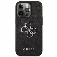 Guess Saffiano 4G Metal Logo dėklas telefonui iPhone 13 Pro / 13 6.1 - juodas