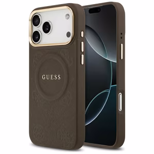 Guess чехол для iPhone 17 Pro Max совместимый с MagSafe GUHMP17XPSAMSECW (PU W/ Peony Hot Stamp) коричневый