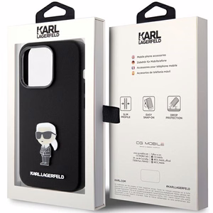 Karl Lagerfeld Silikoninis Ikonik Metal Pin dėklas telefonui iPhone 15 Pro - juodas