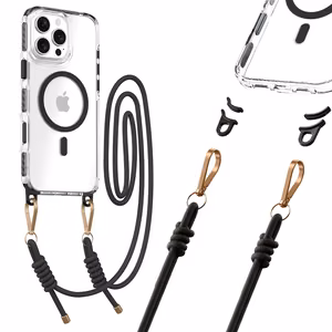 Tel Protect Strap skaidrus dėklas Iphone 15 telefonui, juodas