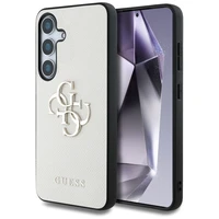 Guess Grained Big 4G Logo Small Classic Logo dėklas telefonui Samsung Galaxy S25 smėlio spalvos